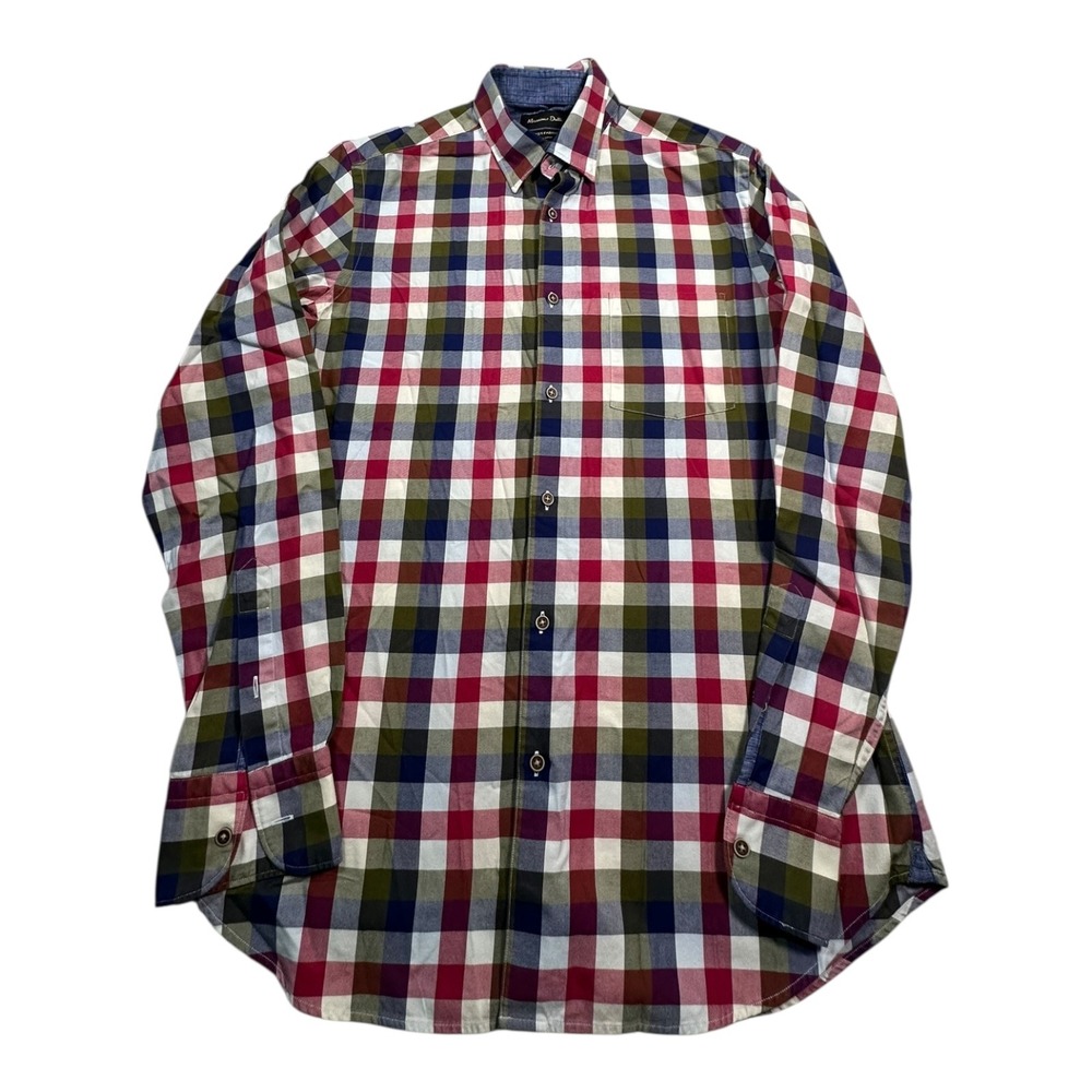 Massimo Dutti Mens Plaid Long Sleeve Button‎ Down Shirt Red Green Blue Cotton